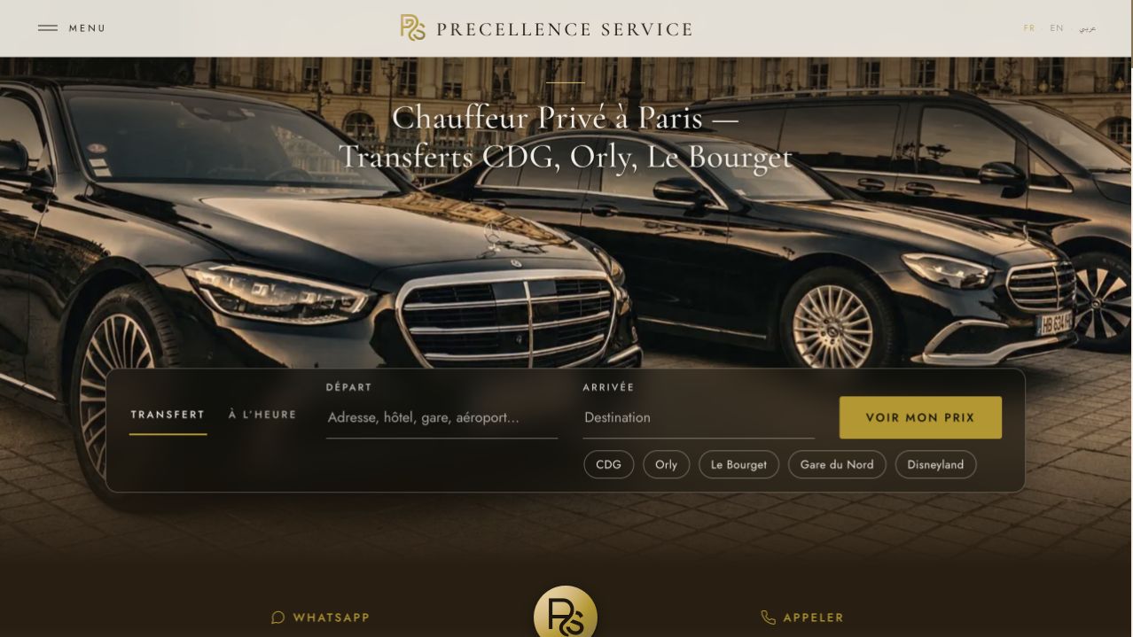 Capture du site de Precellence Service — Sensass France