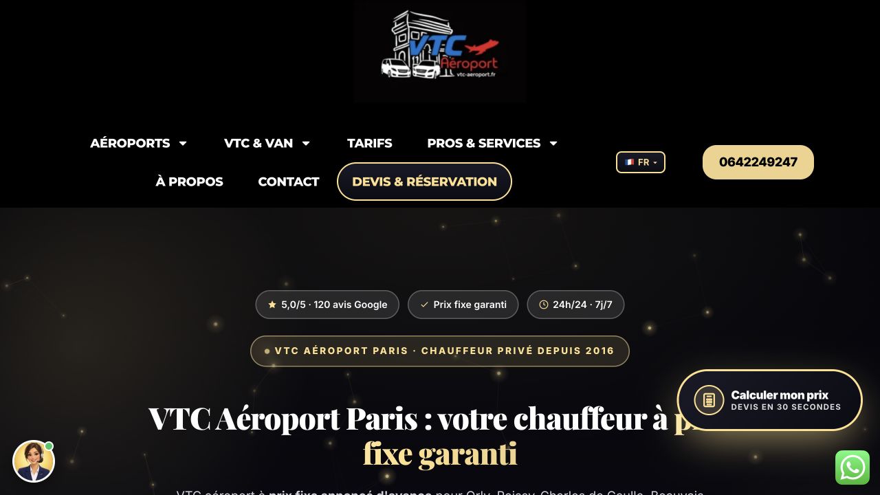 Capture du site de VTC Aéroport Paris — AIT VTC