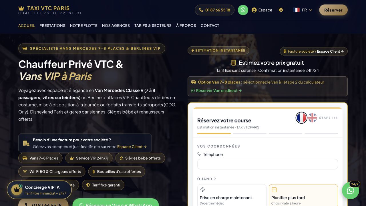 Capture du site de TaxiVTCParis — Fast Transport