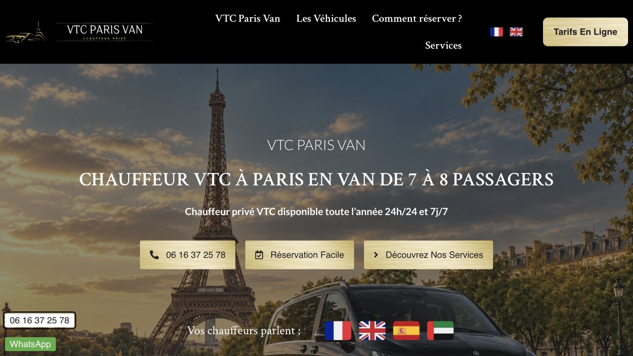 Capture du site de VTC Paris Van — SW Transport