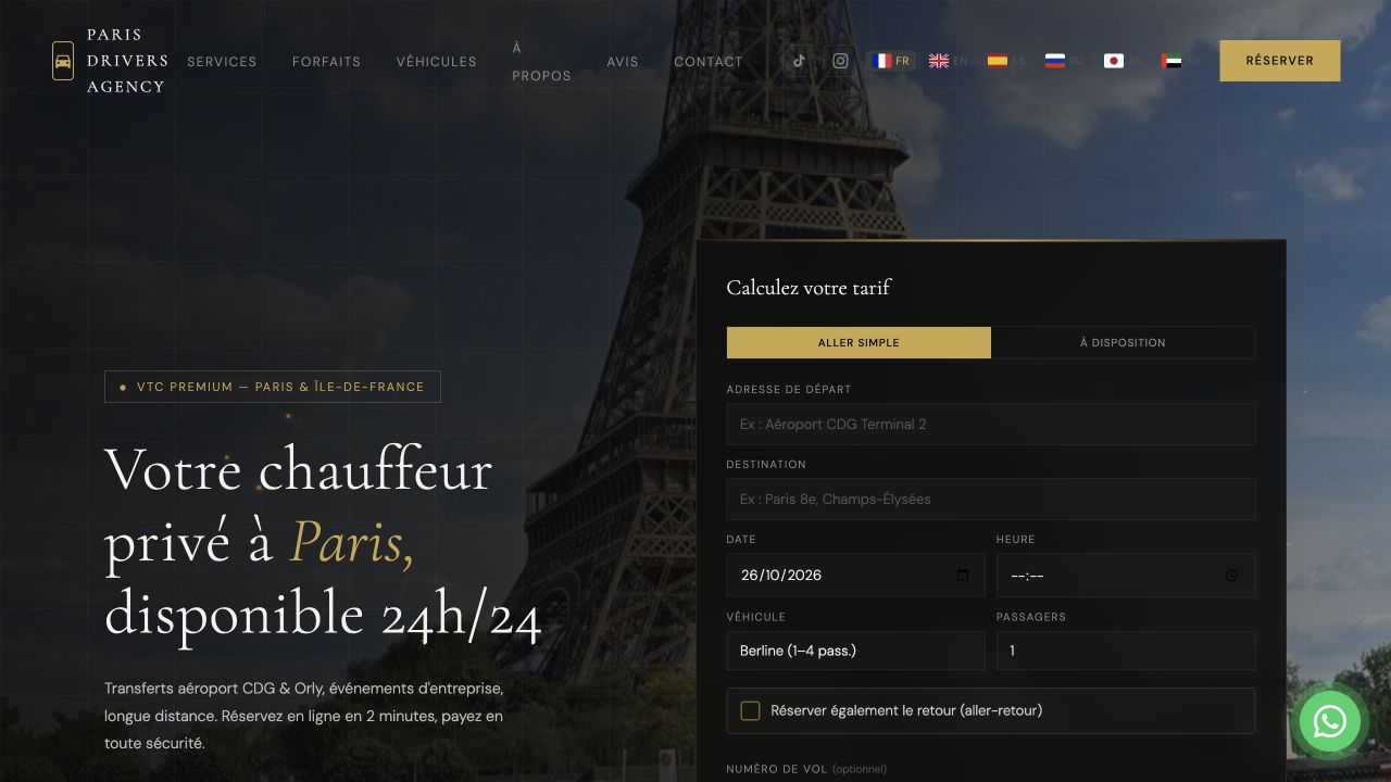 Capture du site de Paris Drivers Agency