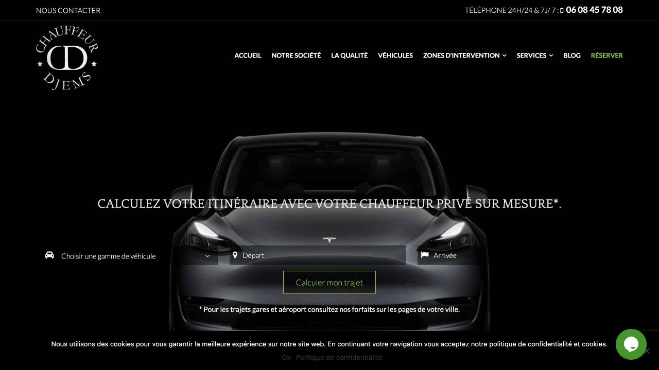 Capture du site de Chauffeur Djems — HM VTC Prestige