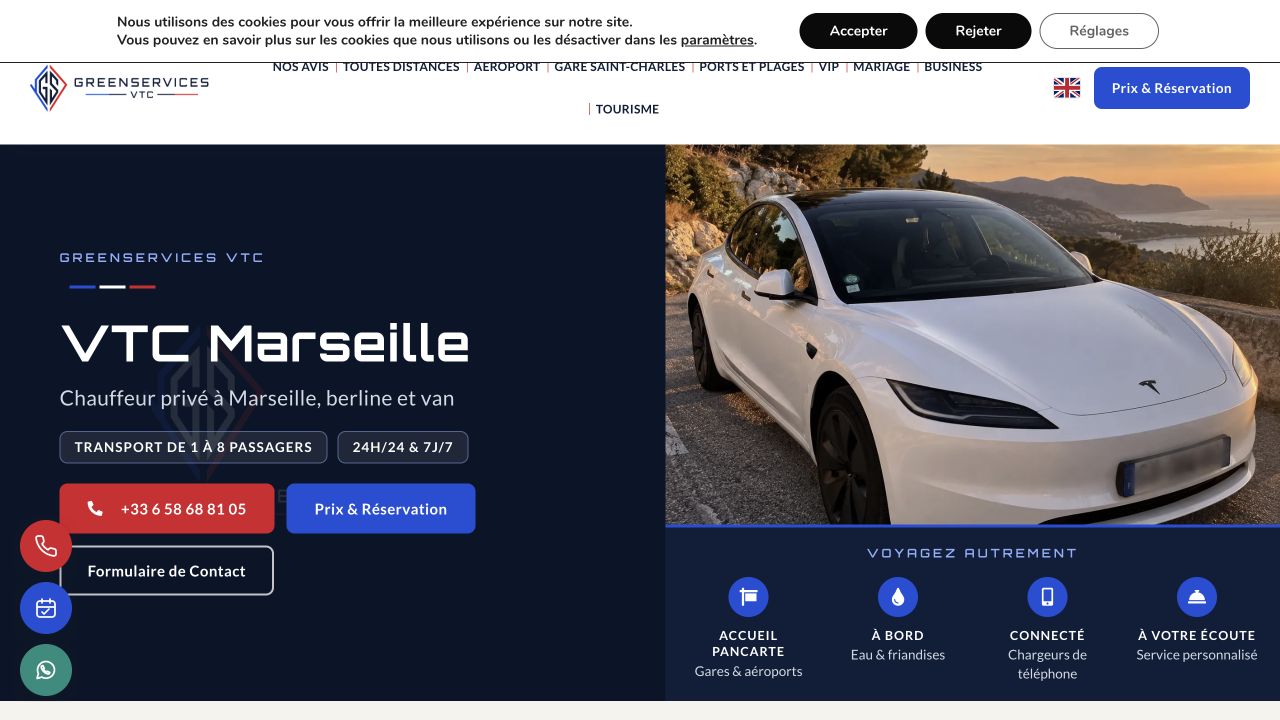 Capture du site de Réserver VTC Marseille — Greenservices VTC
