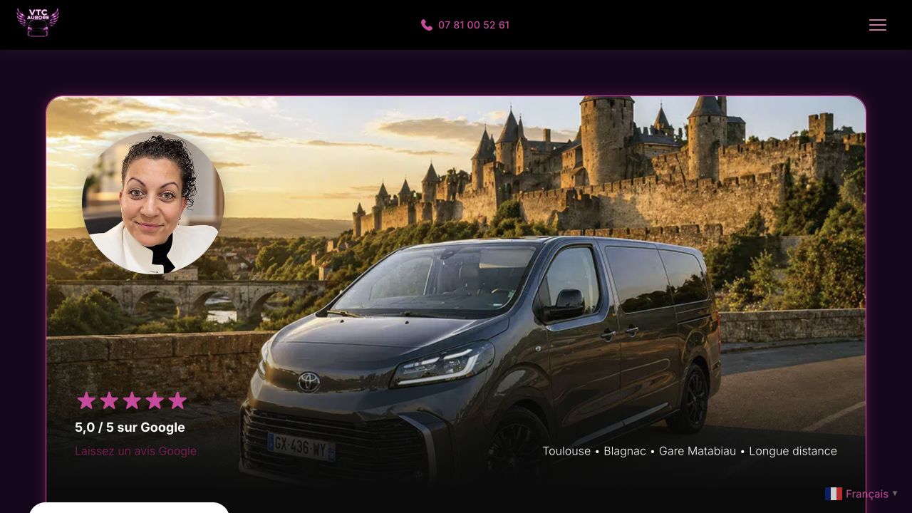 Capture du site de VTC Aurore Toulouse